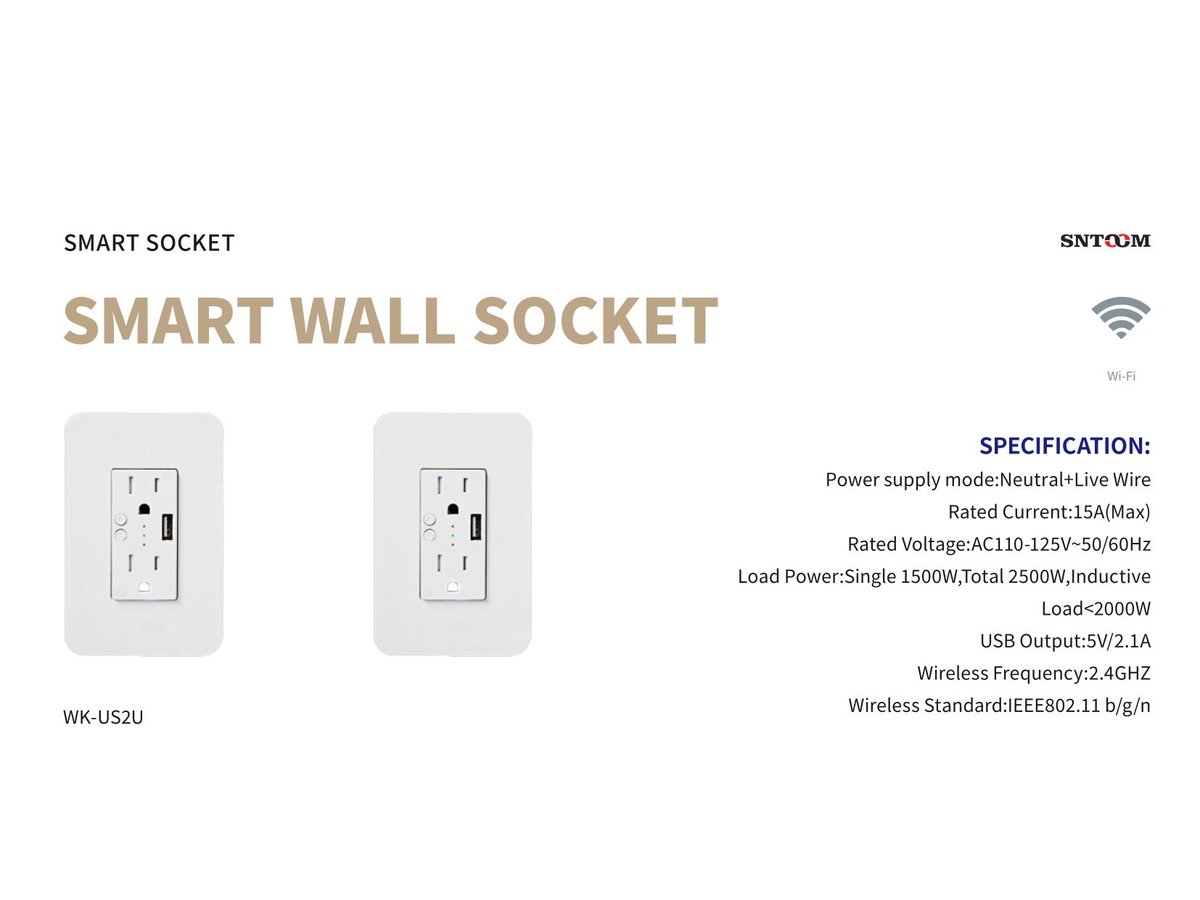 Smart Wall Socket US 15A + 2x USB